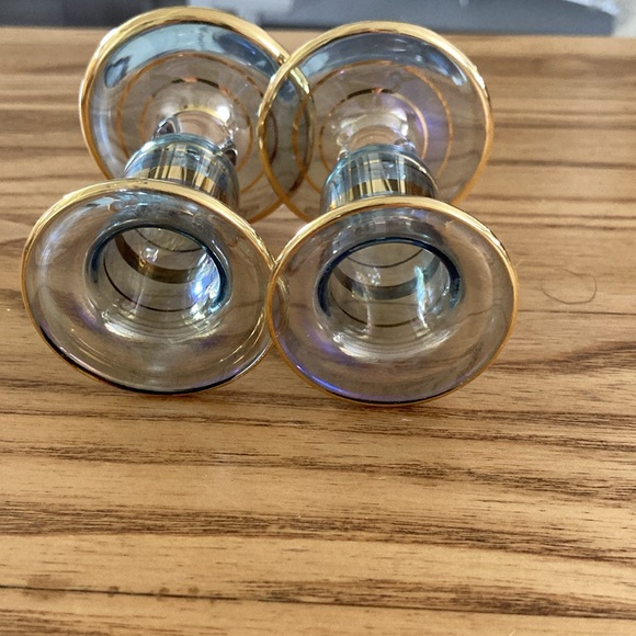 Blue luster glass candle stick holders - Picture 2 of 5